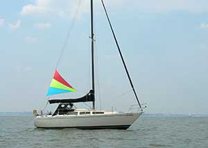 The riding sail on this yacht keeps her steady while at anchor (photo courtesy Banner Bay Marine)