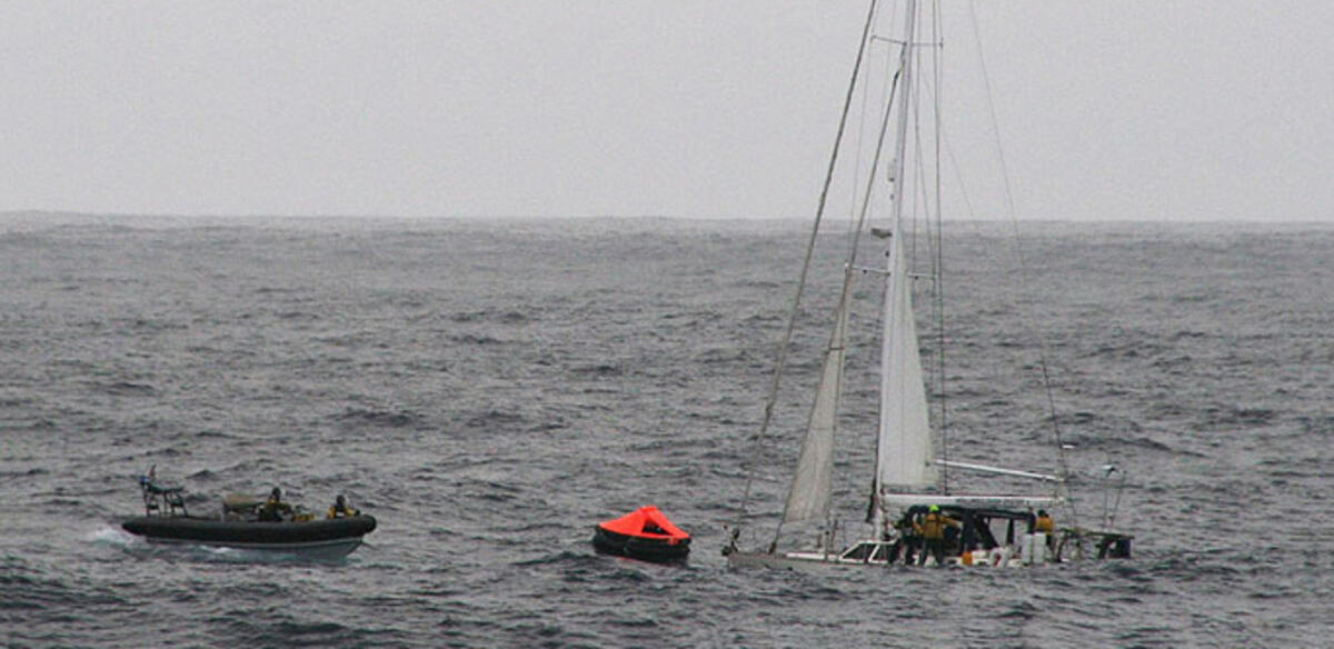 RIB from HMS “Clyde” approaches stricken Oyster (photo UK Crown Copyright)